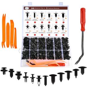 240PCS Car Bumper Retainer Clips Kit - Auto Plastic Rivets & Push Fasteners Set, Most Popular Sizes for Door Trim, Panel, Fender - Compatible with GM, Ford, Toyota, Honda, Chrysler