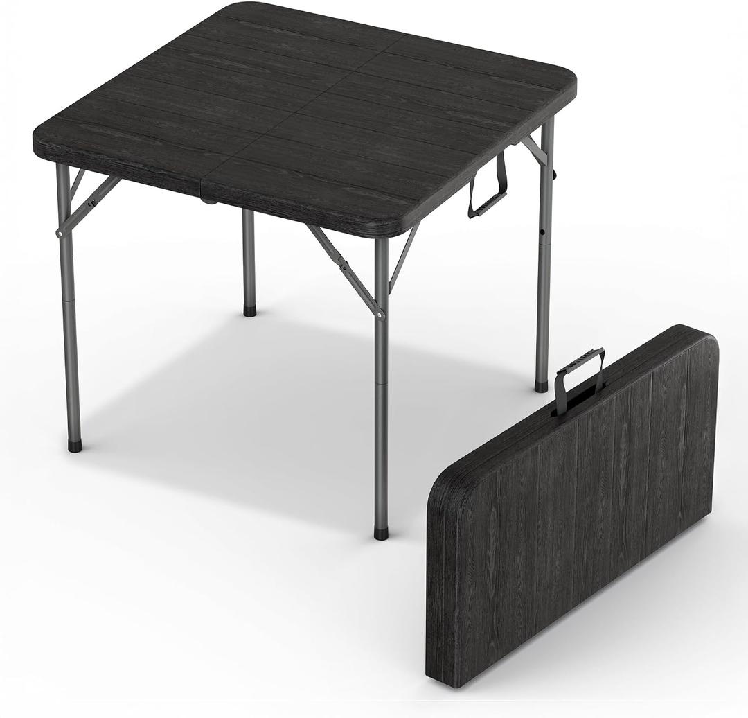 34" Square Foldable Table with Built in Handle & Detachable Steel Legs | Heavy Duty Portable | Perfect for Party, Dining, Events, Picnic Indoor, Outdoor, Camping, Temporary, Black