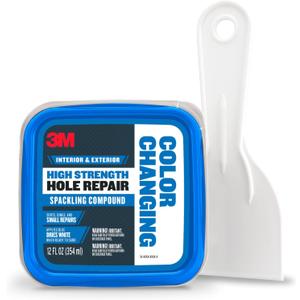 3M High Strength Spackling Compound 12 oz. and Putty Knife, Color Changing, Applies Blue, Dries White, Ideal for Use on Drywall, Plaster, Stoccu and Wood, Easy Interior and Exterior Repairs (CC-SIOC) (2 Piece Set)