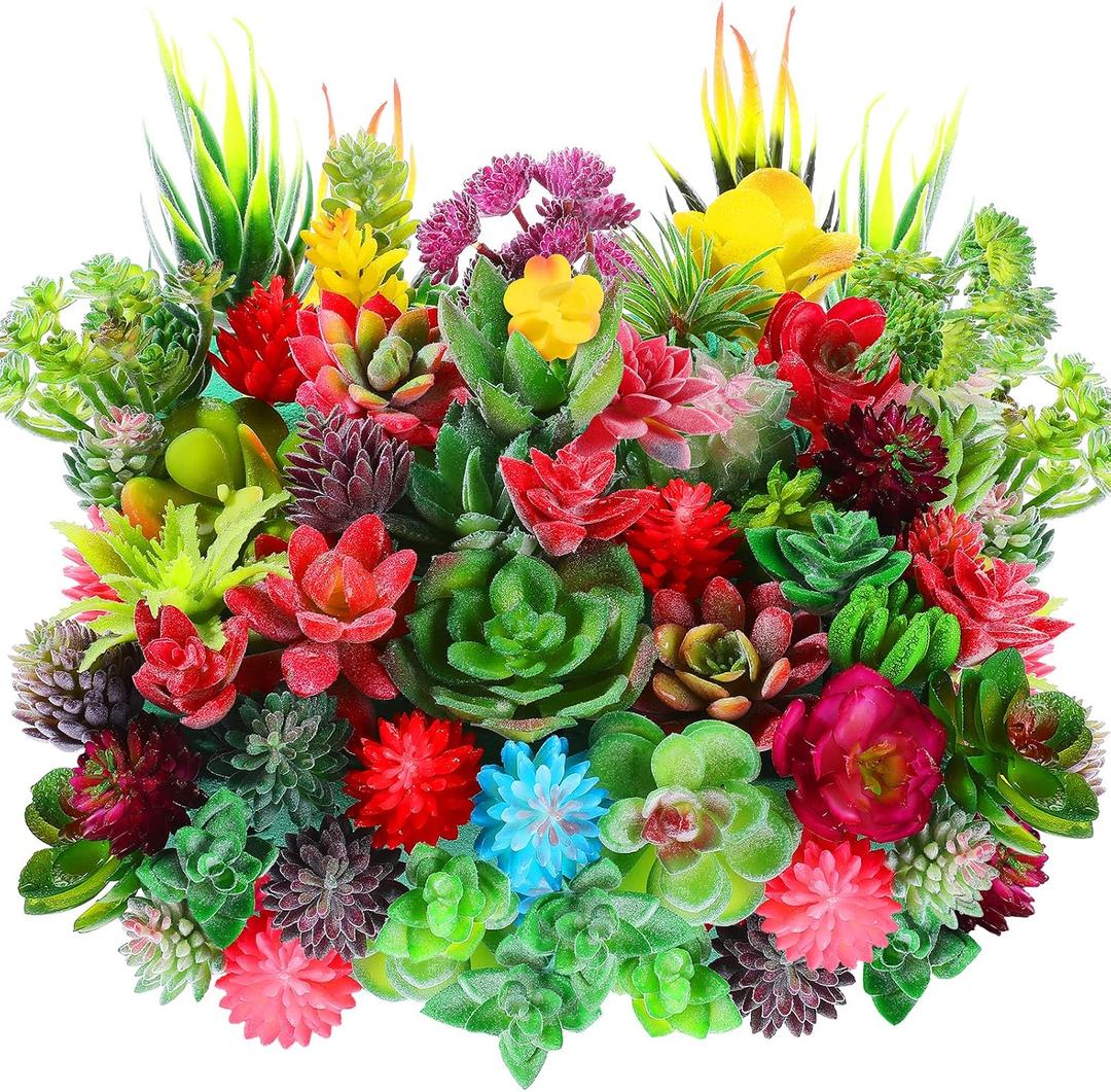 WILLBOND 50 Pcs Bulk Mini Artificial Succulents Plants Assorted Unpotted Realistic Plants Fake Textured Succulent Picks Realistic Plastic Cactus Stems for Succulent Garden Home Decor (Normal Style)