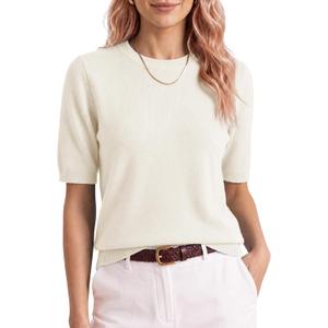 Saodimallsu Womens Short Sleeve Sweater Crew Neck Pullover Summer Lightweight Loose 2025 Knit Tops Dressy Casual Blouse (White)
