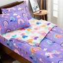 NTBED Rainbow Printed Zipper Bedding Sets Twin Lightweight Microfiber Cloud Comforter Sets with Fitted Sheet Pillow Covers,Purple (Lavender)