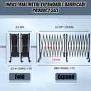 23.5FT Industrial Metal Expandable Barricade for Construction Area | Retractable Traffic Fence with Casters & Fixed Plate, Folding Security Gate, Portable Barricade Gate (Black)