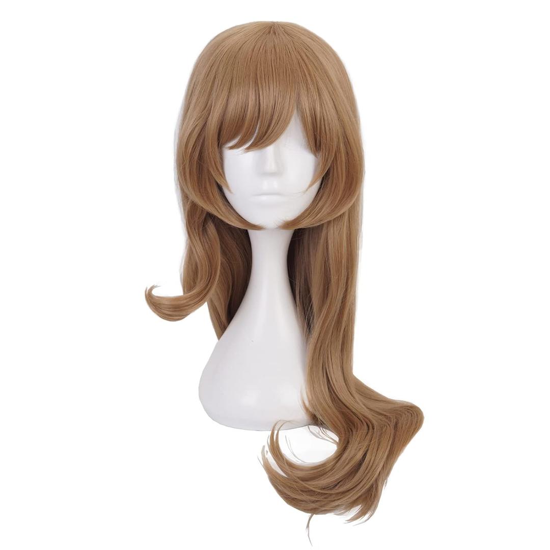 XiongXiongLe Brown Long Curly Wig for Women Cosplay Anime Game Costume Hair Replacement Wigs Cos Halloween Anime Role Christmas Party