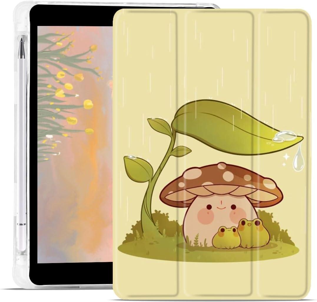 JOYLAND Cartoon Mushroom Frog Case for 8.3 Inch iPad Mini 6 with Pencil Holder, Trifold Stand, Auto Wake/Sleep, Clear TPU Back Protective Case Cover