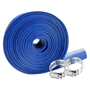 PVC Drain HOSE 2"*100ft, Pool Backwash Hose, Heavy Duty Reinforced Blue PVC Lay Flat Water, For Swimming Drain Pools and Clean Filters, with 2 Clamp