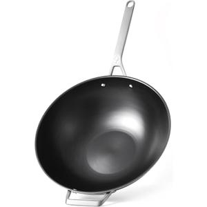 13 Inch Carbon Steel Wok Pan - Carbon Steel Clad, Better than Cast Iron - Lightweight, Naturally Nonstick, Non Toxic Cookware, No Coatings - Induction Wok, Oven, Outdoor Grill Cooking