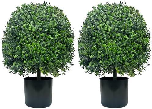 DOPGIB Artificial Boxwood Topiary Ball Trees 20 Inch 2pcs UV-Anti Greenery Decorative Faxu Plants for Home Front Porch, Indoor Walkway, Entryway Indoor & Outdoor Decor