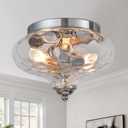 EDISLIVE Modern 2-Light Hammered Glass Flush Mount Light Pendant Ceiling Light Fixture 10.2" Indoor Ceiling Light for Hallyway Foyer Bedroom(Chrome)