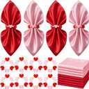 Qinyoung 8 Sets Valentine's Day Cloth Napkins and Heart Rings, Wooden Red Pink Napkins Rings Holders for Valentine's Day Wedding Anniversary Dinner Party Table Decoration