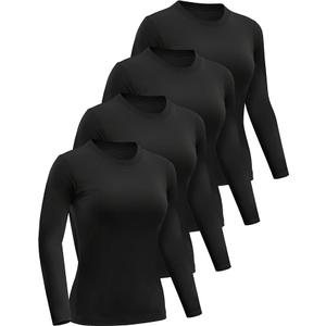 Dalavch 4 Pack Women’s Long Sleeve Basic Shirts Crew Neck Slim Fitted Compression Gym Workout Athletic Underscrubs Tops M