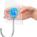 Antimbee Large Adhesive Hooks for Hanging, 20-Pack Heavy Duty Hooks 37 lb(Max), Adhesive Wall Hanger fit Home, Bathroom, Kitchen, Office and Outdoor (Transparent Blue)