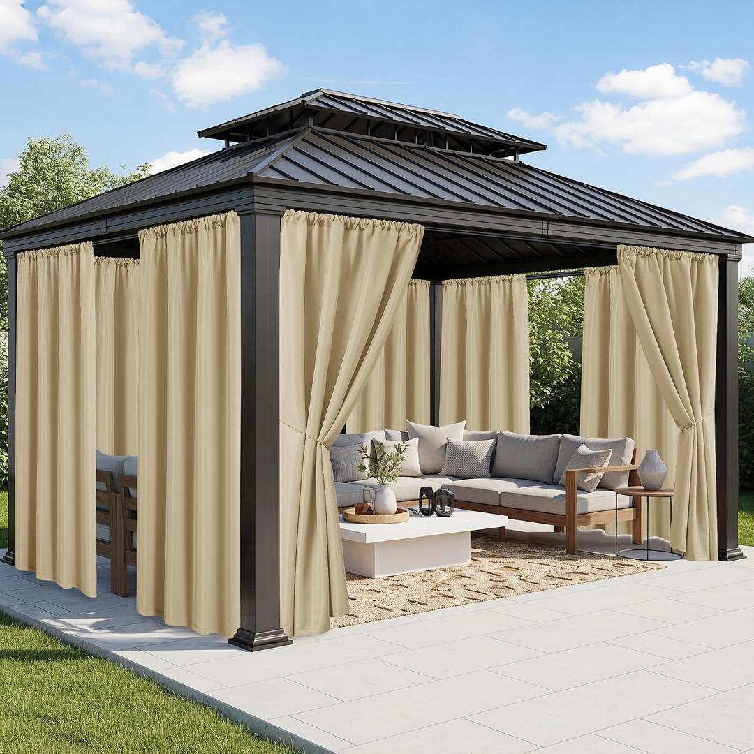 Outdoor Curtains for Patio Waterproof - 8 Panels Weatherproof Privacy Outside Curtains with Rod Pocket for Pergola, Gazebo, Porch, Cabana, Balcony, 54 x 84 Inch, Cream