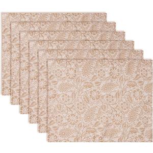 HEAVYWOOD Boho Placemats Set of 4 Cloth Floral Place Mats Paisley Botanical Table Mats for Kitchen Dinning Farmhouse Rustic Washable Tablemats 14x18 Inch (Oatmeal, 6)
