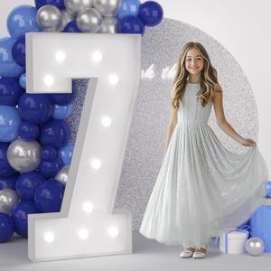 JoyMuse 4FT Marquee Numbers 7, Large Light Up Numbers 7 for 70th Birthday Decorations Cool White Light Number 7 for Anniversary Birthday Party Decor