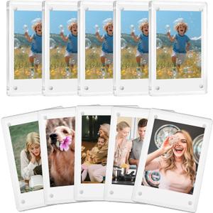 10 Pack Acrylic Polaroid Refrigerator Magnet Picture Frames, Clear Mini Frames for Instant Photos, 2.36 x 3.54 Inch Magnetic Instax Frame for Refrigerator Display