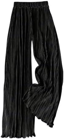GORGLITTER Women's Silk Satin Wide Leg Pants Dressy Flowy Pleated Trousers Business Casual Work Palazzo Pants Casual,M