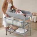 BEKA Diaper Changing Station, Portable Changing Table for Baby, Waterproof, Folding Portable Changing Station, Adjustable Height w/Organizer, Mobile Nursery Diaper Changing Table for Baby, Newborn (Light Grey)