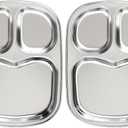 Korean Stainless Steel Divided Plates for Toddlers, Kids, Babies, Premium 304, Electro-Polished, No Black Residue, BPA-Free, 3-Compartment Plate, Food Tray for Camping, Balanced Meals, Set of 2