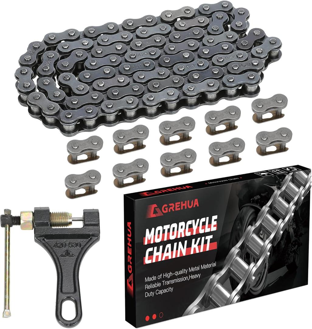 GREHUA 420 Mini Bike Rear Drive Chain 90 Link & Breaker Compatible with Coleman Powersports CT200U BT200X CT200U-EX Baja Warrior Massimo MB200 TrailMaster Predator 212cc 196cc Minibike Parts