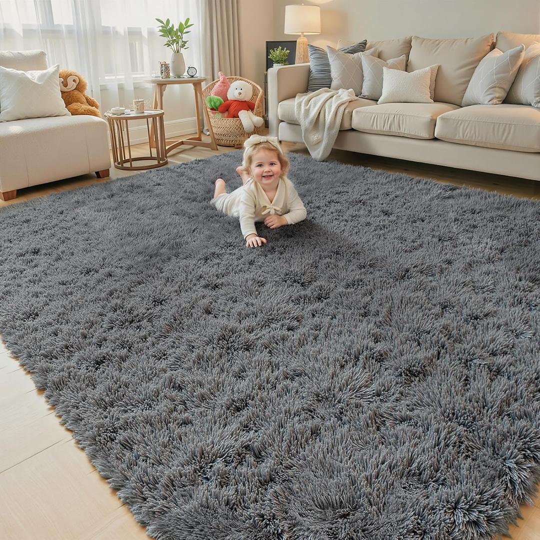 Rugs for Living Room 6x9, Alfombras para Salas Shag Large Plush Soft Area Rug, Shaggy Carpets for Bedroom, Kids Boys Girls Home Decor Aesthetic (Dark Grey, 6 x 9 Feet)