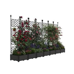 7 PCS Raised Garden Bed with Trellis & Privacy Screen, 116" w x 63" Tall Vertical Garden Planter Box for Climbing Plants - Sturdy Lightweight Outdoor Planter for Vegetables, Flowers on Patio, Balcony