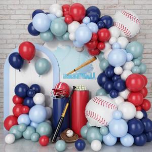 FunHot Baseball Balloon Arch Garland Kit, Navy Blue and Red Balloon Garland with White Balloons Baseball Foil Balloons Birthday Party for Men Boys Sports Baseball Graduation Party Decorations