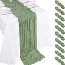 10 Pack Sage Green Cheesecloth Table Runner 17x108 Inch Boho Gauze Cheese Cloth Table Runners for Wedding Party Baby Shower Birthday Home Decor