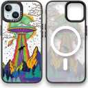 Magnetic for iPhone 15 Magsafe Case Cute Aesthetic - Durable Fashion Funny Phone Case - Girly UFO Pattern Print Cover Design for Woman Girl 6.1 inches Black