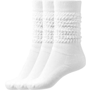 BomKinta Slouch Socks Women Thigh High Boot Socks Soft Scrunch Socks Size 5-11 (White White White -3 Paris)