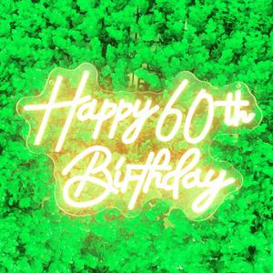 Happy 60th Birthday Neon Sign For Birthday Party16.5"*10.5" Neon Happy Birthday Led Neon Light For Party Backdrop Wall Decor With Dimmable Switch Birthday Light Up Sign Birthday Gift