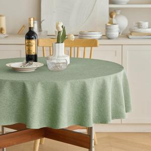 Faux Linen Rustic Round Tablecloth for Coffee Table, Decorative Waterproof Outdoor Anti-Scratch Table Cloth Cover for Party, Wedding, Picnics, Patio(Round, 70 Inch(4-6 Seats), Sage Green)
