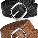 Thin Braided Belt Women 2 Pack Braided Black PU Leather Belt Woven Belts for Women Trendy Woven Belt Brown Black Women's Belts for Pants Jeans Dresses Belt Boho Belts Outfits Accessories