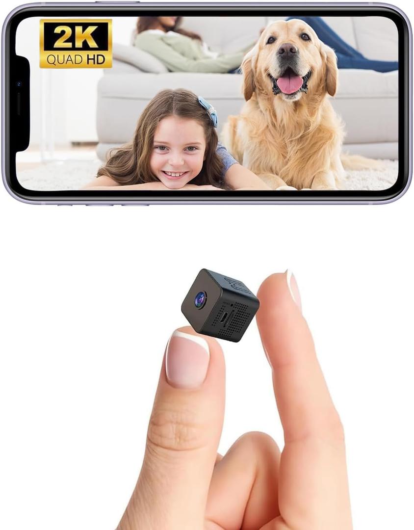 2K Mini Spy Cam Hidden Camera for Home Security Small Nanny Cam with Phone App WiFi Remote Monitor Room Video Recorder, Night Vision, Motion Detection