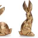 DN DECONATION Resin Gold Bunny Decor Rabbit Figurines, Small Easter Bunny Figurine Set of 3, Vintage Easter Rabbit Statue Table Home Decoration