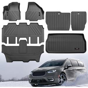 for 2017-2025 2026 Chrysler Pacifica/Voyager 7 or 8 Seater Floor Mats Trunk Cargo Liner and 3rd Backrest Mats TPE All Weather Fit Chrysler Pacifica/Voyager Accessories (Non Hybrid) (Full Set)