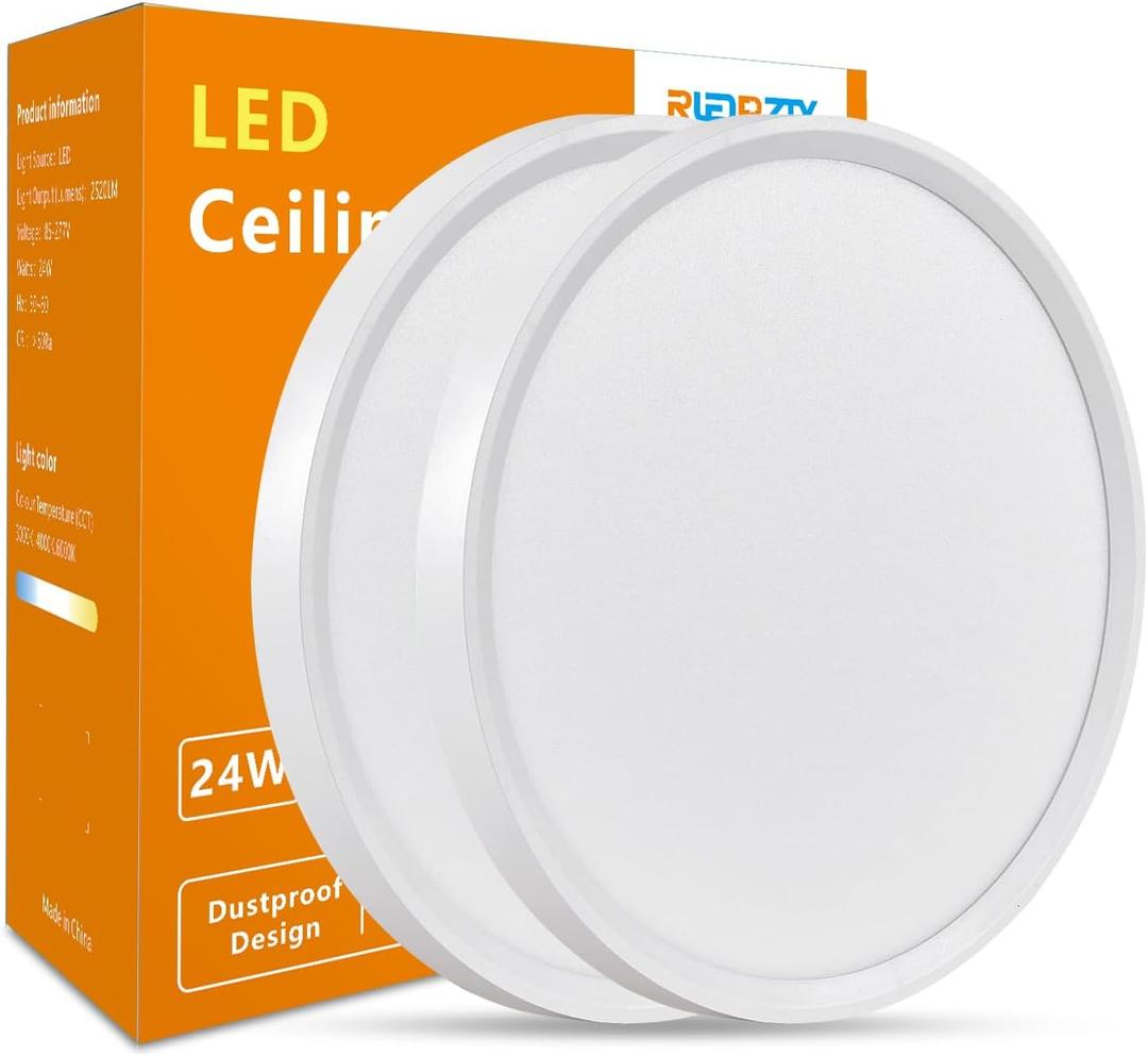Led Flush Mount Ceiling Light,16 Inch 32w 3480lm,3000k/4000k/6000k 3CCT Selectable, Round Modern Flat Panel Super Slim Led Ceiling Light,for Living Dining Kitchen Bedroom Room (2Pack-White) (16inch-2Pack)