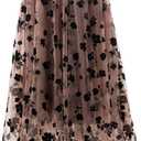 Reaowazo Skirts for Women Midi Long Length Dressy Casual Trendy Summer Tulle A-Line Floral High Waist Skirt Khaki S-M