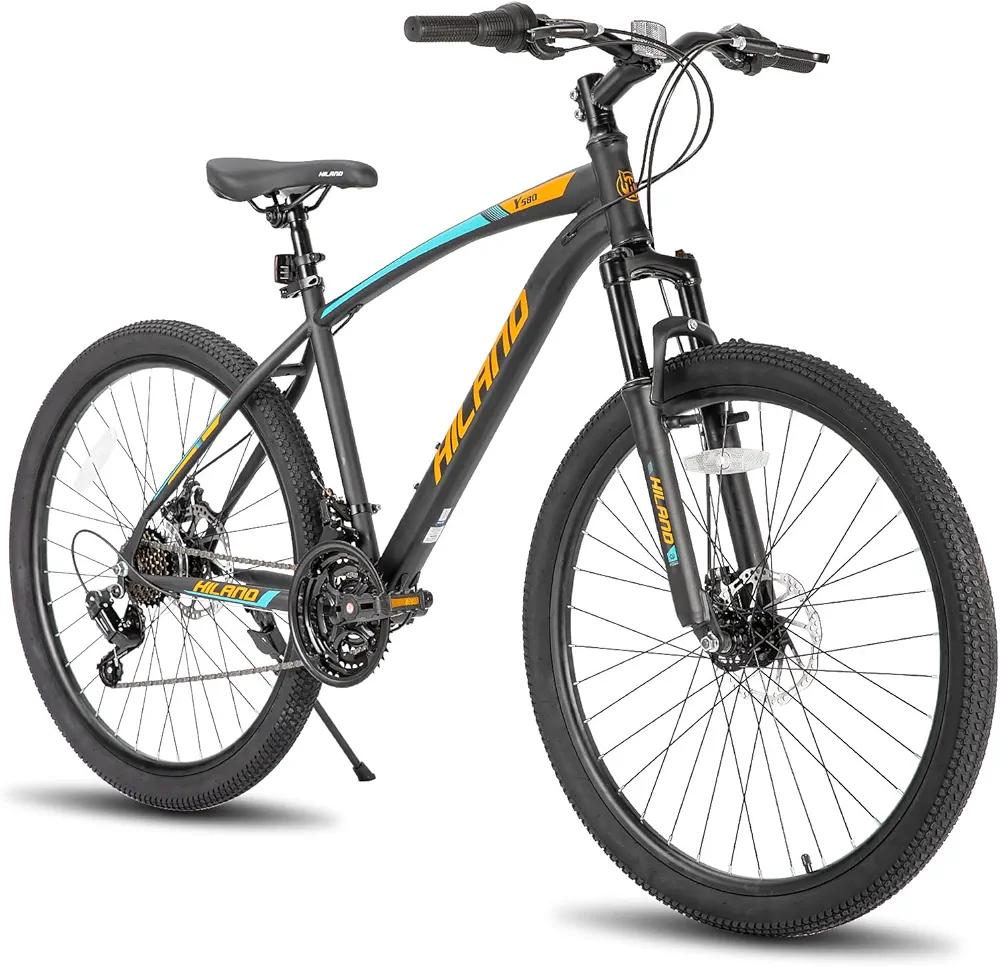 HILAND Mens and Womens Mountain Bike, 26 Inch 21 Speed Mountain Bicycle with Dual Disc Brake, Front Suspension Fork, High Carbon Steel Frame Urban Commuter Bike for Adults