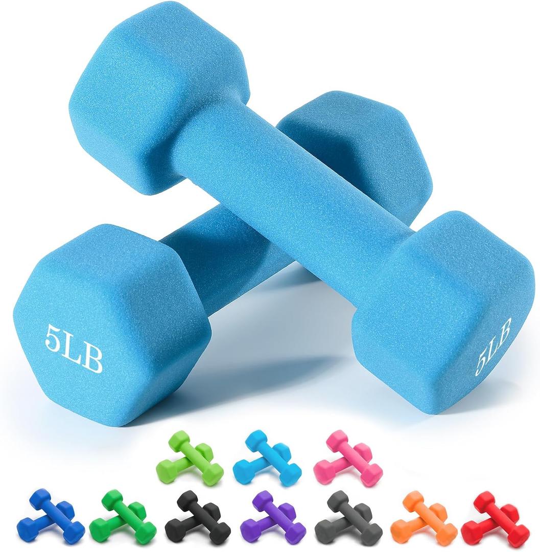 Portzon Weights Dumbbells 10 Colors Options Compatible with Set of 2 Neoprene Dumbbells Set,1-15 LB, Anti-Slip, Anti-roll, Hex Shape (Standard, Blue)