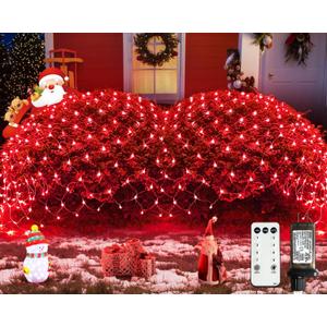 JMEXSUSS Red Christmas Net Lights 360 LED 12ft x 5ft Bush Lights Outdoor Plug in 8 Modes with Remote for Christmas Decorations