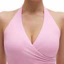 SUUKSESS Women Halter Tank Tops Deep V Neck Wrap Workout Crop Top Yoga Padded Bra (XS)