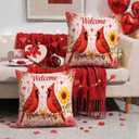18x18 Inch Set of 2 Valentines Pillow Covers Welcome Red Birds Heart Floral Throw Pillow Covers for Valentines Day Bedroom Sofa Romantic Holiday Home Decor Gift