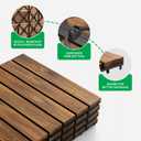 Idzo Interlocking Deck Tiles 9.6 SQFT - 10PCS Waterproof Acacia Wood Patio Tiles, Flooring Tiles for Indoor and Outdoor - Decking Stripe Pattern, 11.81 x 11.81 x 0.91 Inches, Golden, 6 Slats, Stripe Pattern