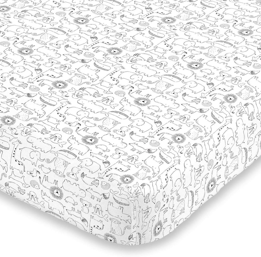 Carter's Black & White Safari Animals Super Soft Mini Crib Fitted Sheet, Black, White