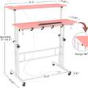 SIDUCAL Mobile Stand Up Desk with USB Ports and Outlets, Adjustable Laptop Desk on Wheels, Home Office Workstation, Rolling Laptop Cart for Standing or Sitting, 31.5" x 23.6"Pink, Enlarged