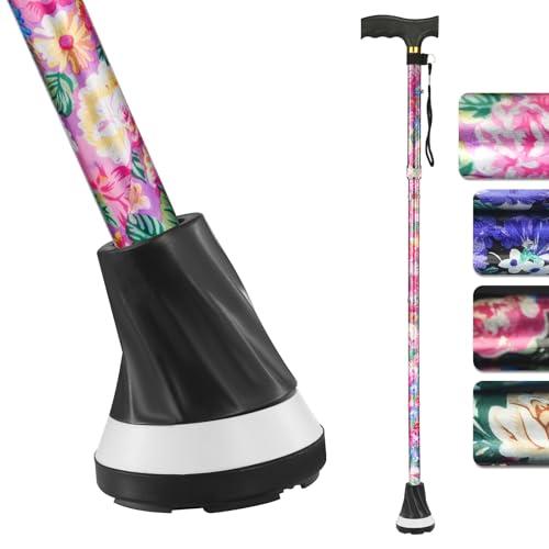 PANZHENG All Terrain Walking Cane for Man/Woman - Adjustable Shock Absorption Cane with Floral Surface Print, Canes for Women, Canes for Women for Stability - Lightweight Senior Balance Support Cane