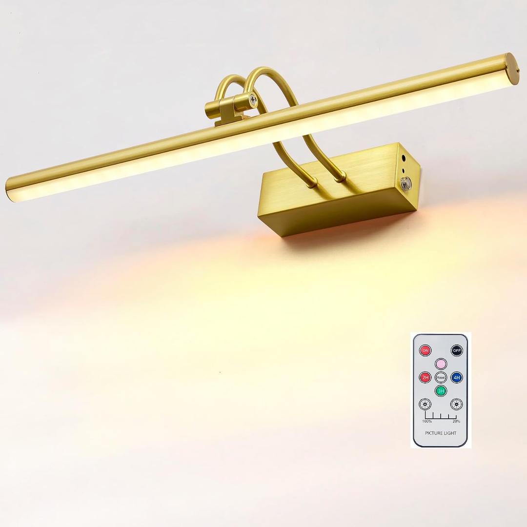 RAIFOOLLY Picture Light,Picture Lights for Wall Cordless,20inch Art Light with Timer and Dimmable,5000mAh Battery Wall Lights for Display Gallery Painting Art Frame Portrait-Plated Gold