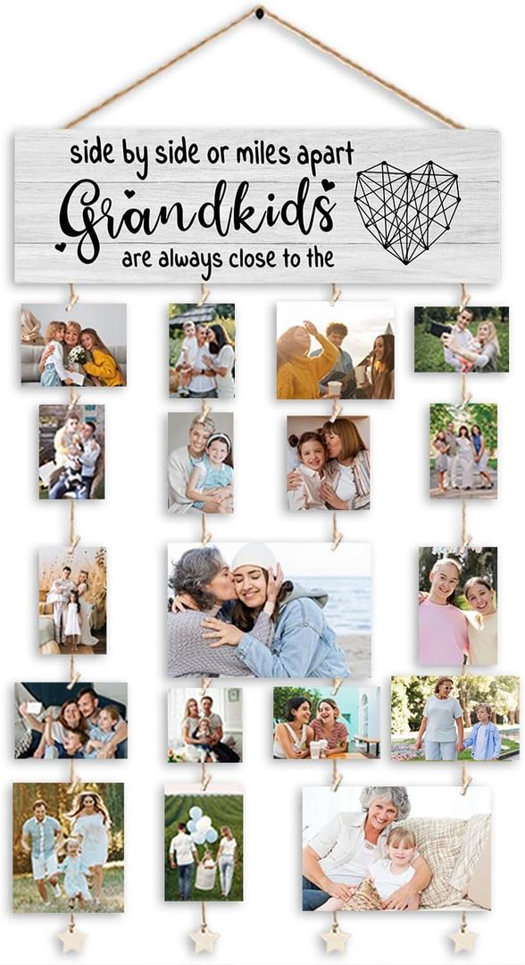 Mother s Day Gifts for Women,Grandma Gifts for Grandmother Present from Granddaughter and Grandson, Clips and Twine for Photo Hanging, Grandkids Photo Frame for Living Room Bedroom