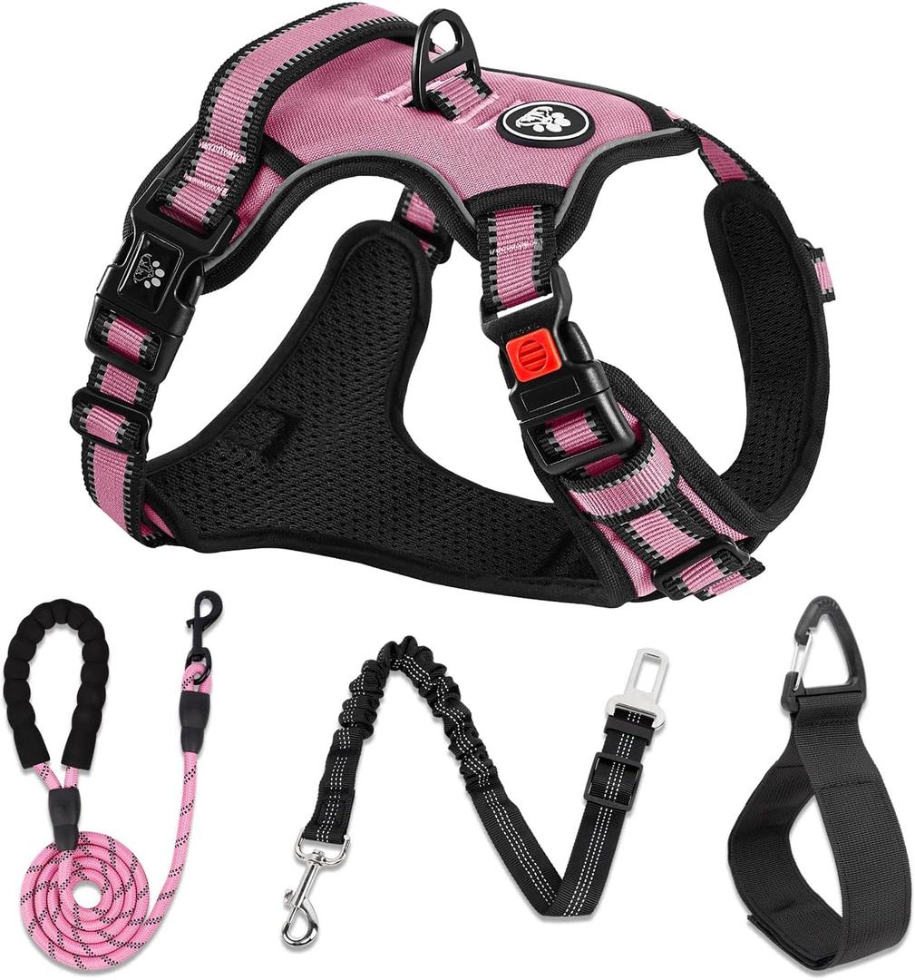 NESTROAD No Pull Dog Harness,Adjustable Oxford Dog Vest Harness with Leash,Reflective No-Choke Pet Harness with Easy Control Soft Handle for Large Dogs(Large,Pink) (Lneck 15-19" chest 19-29")